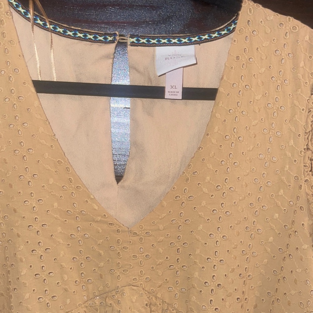 #53 Universal Thread Tan Eyelet Ruffle Dress - Picture 3 of 4